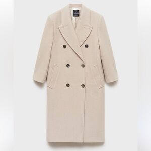 Mango Double-Breasted Long Cream Coat